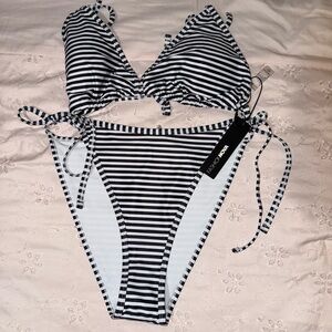 Fashion Nova Black and White Striped Bikini